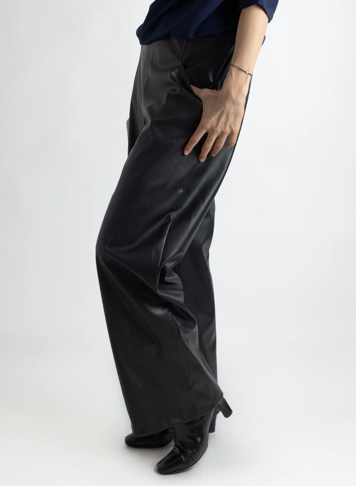 Long Odette Pant - Black Pleather
