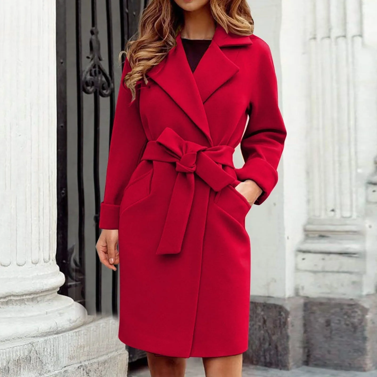 Long trench coat winter coat with button placket in bright colours - Sophisticated look for any occasion