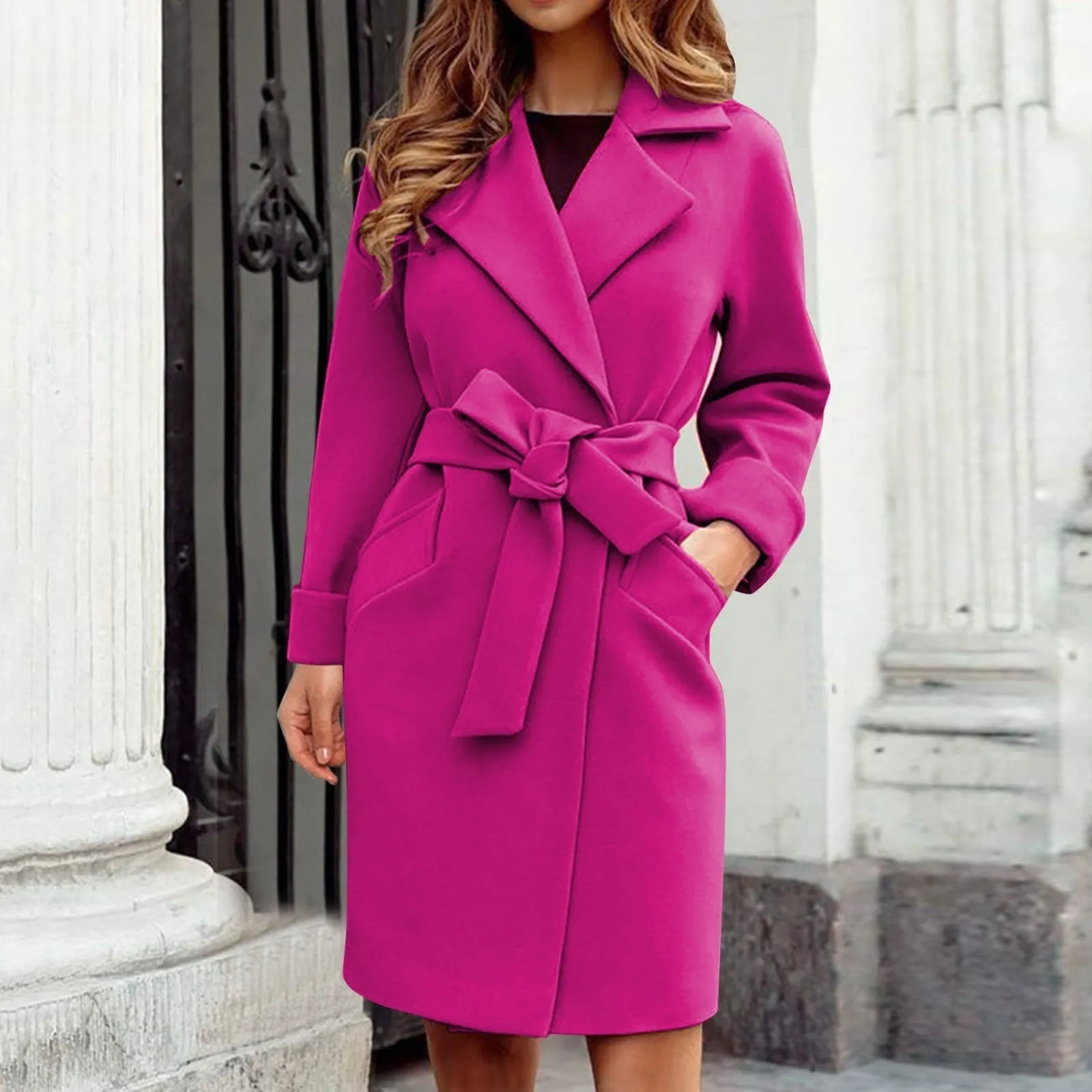 Long trench coat winter coat with button placket in bright colours - Sophisticated look for any occasion