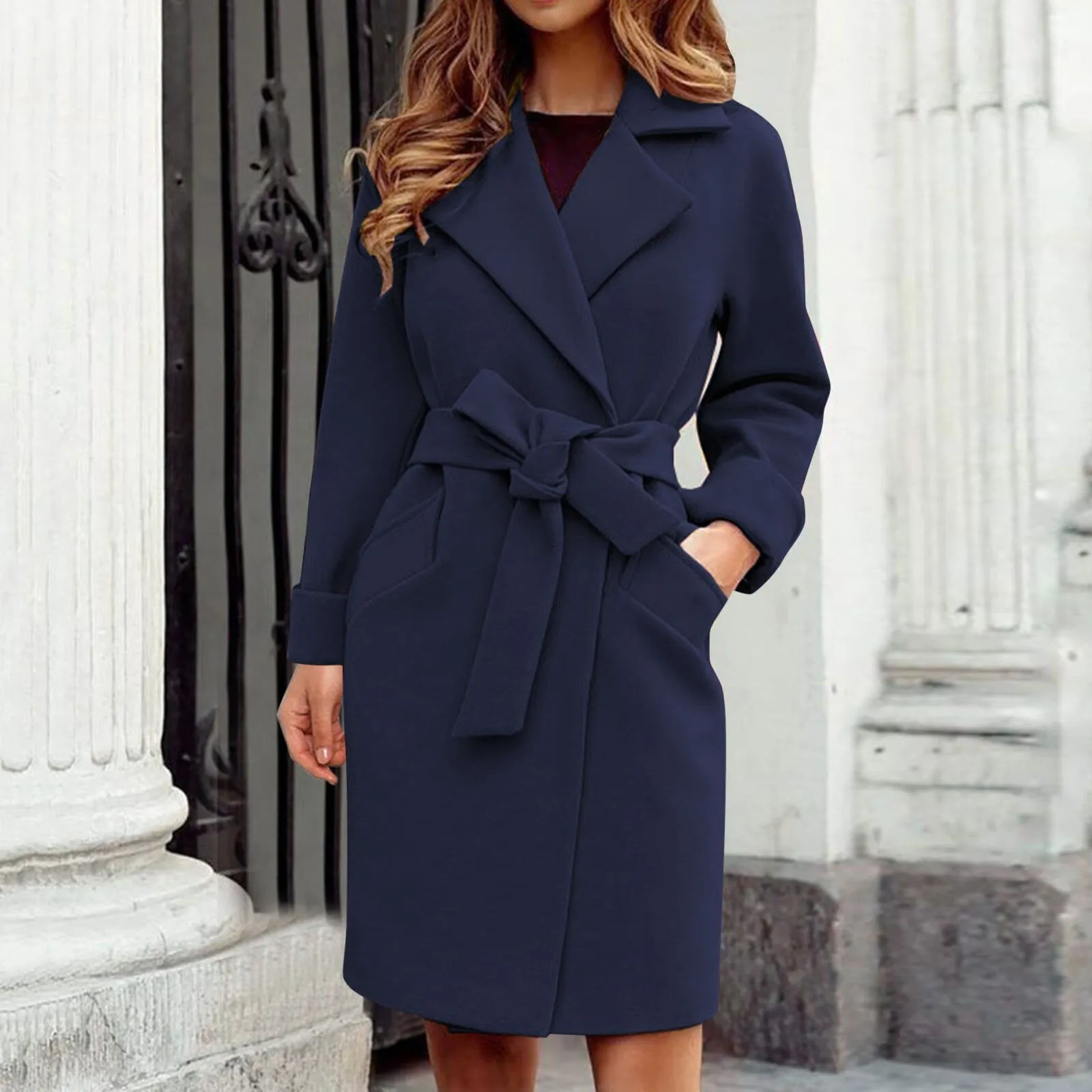 Long trench coat winter coat with button placket in bright colours - Sophisticated look for any occasion