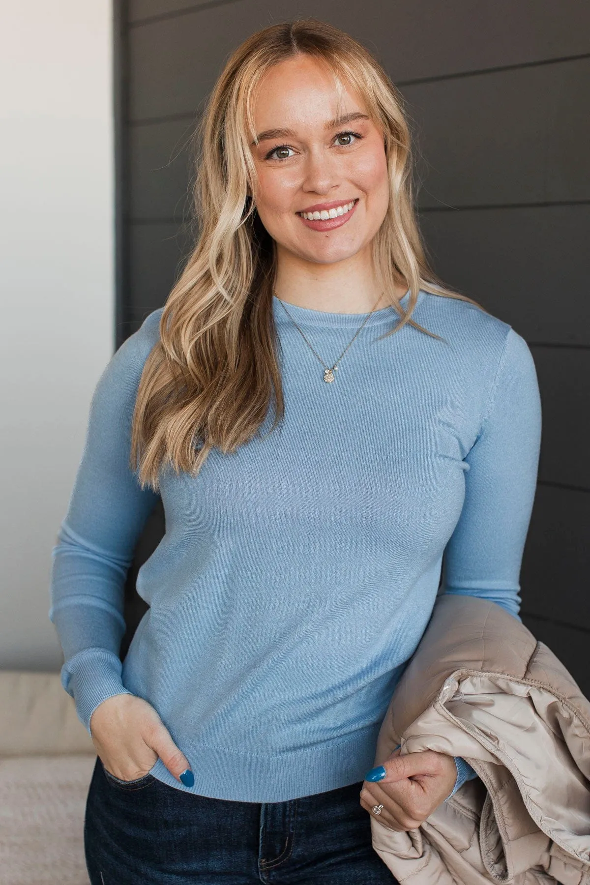 Loving Devotions Knit Sweater- Chambray