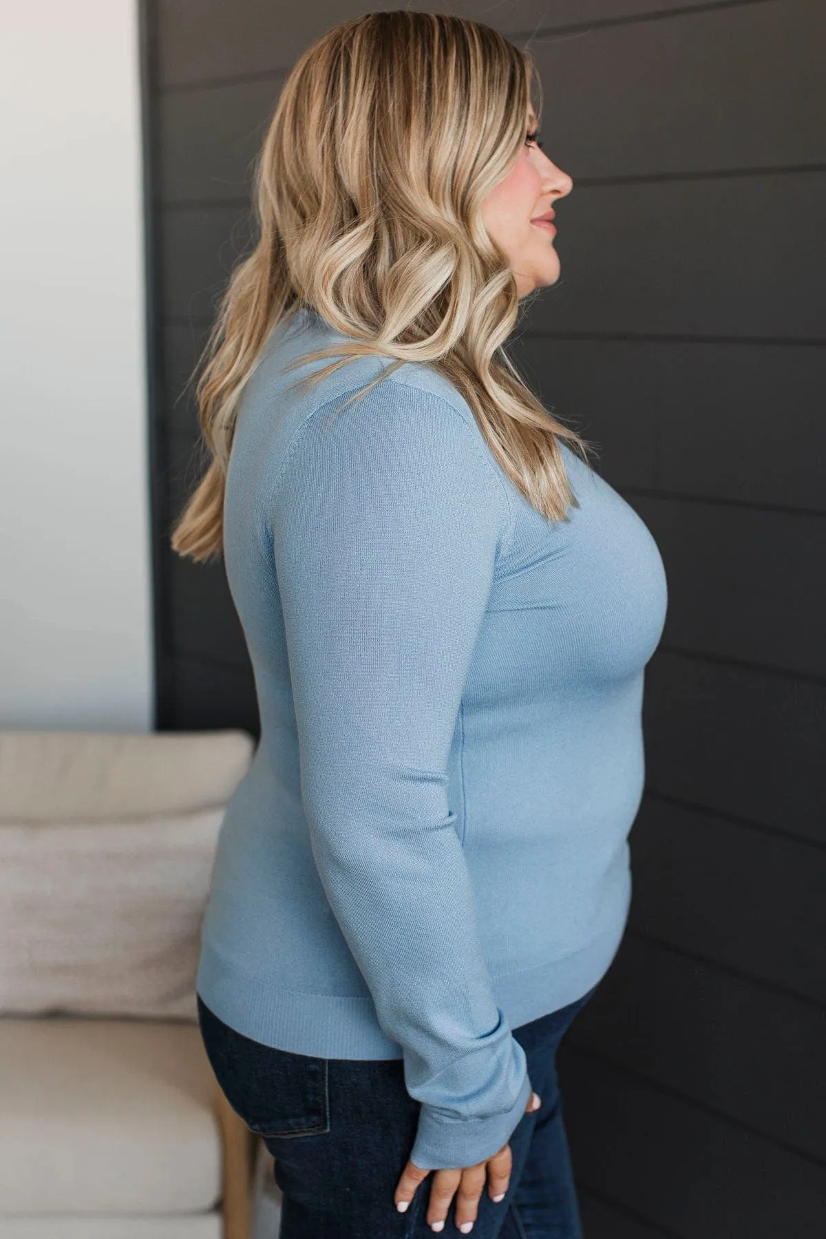 Loving Devotions Knit Sweater- Chambray
