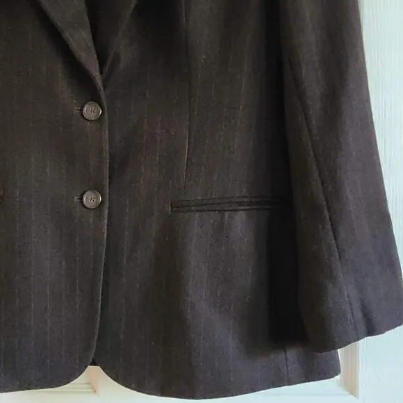 LRL 100% Wool Chocolate Brown Pinstripe Single Breasted Blazer Women's Size 10