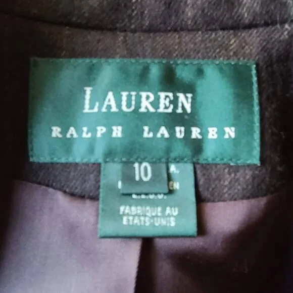 LRL 100% Wool Chocolate Brown Pinstripe Single Breasted Blazer Women's Size 10