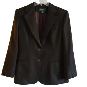 LRL 100% Wool Chocolate Brown Pinstripe Single Breasted Blazer Women's Size 10