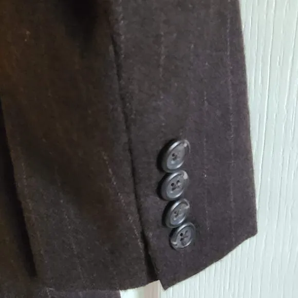 LRL 100% Wool Chocolate Brown Pinstripe Single Breasted Blazer Women's Size 10