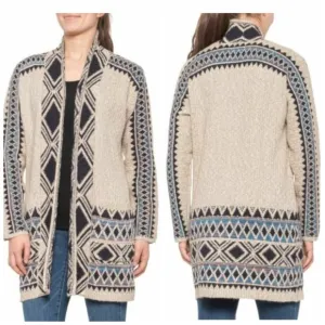 Lucky Brand Tribal Aztec Print Long Open Cardigan Sweater Size XS