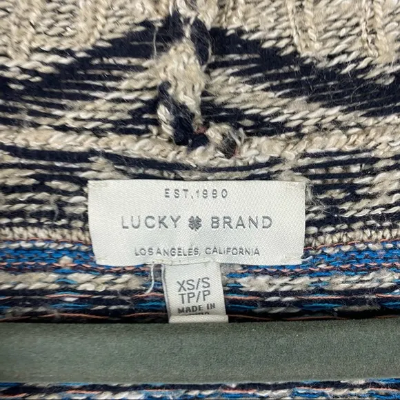 Lucky Brand Tribal Aztec Print Long Open Cardigan Sweater Size XS