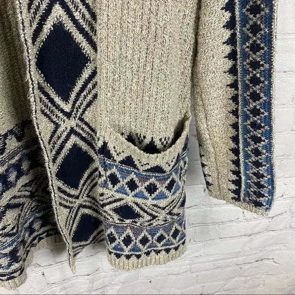 Lucky Brand Tribal Aztec Print Long Open Cardigan Sweater Size XS
