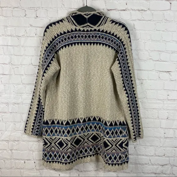 Lucky Brand Tribal Aztec Print Long Open Cardigan Sweater Size XS