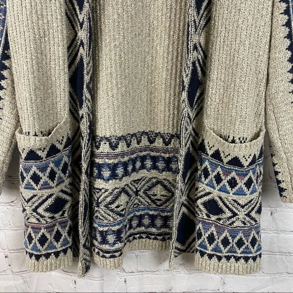 Lucky Brand Tribal Aztec Print Long Open Cardigan Sweater Size XS