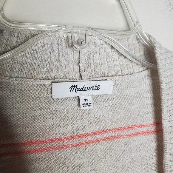Madewell Bradley Tan Beige Striped Open Longline Ribbed Knit Cardigan Sweater