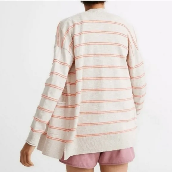 Madewell Bradley Tan Beige Striped Open Longline Ribbed Knit Cardigan Sweater