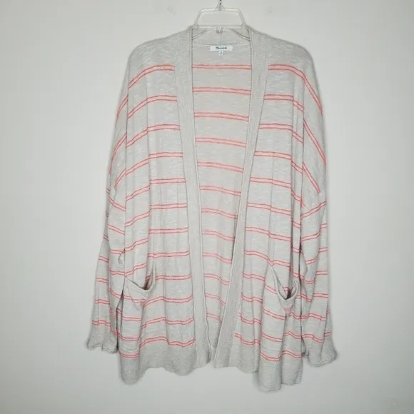 Madewell Bradley Tan Beige Striped Open Longline Ribbed Knit Cardigan Sweater