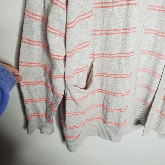 Madewell Bradley Tan Beige Striped Open Longline Ribbed Knit Cardigan Sweater