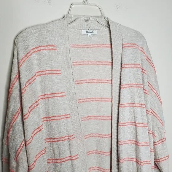 Madewell Bradley Tan Beige Striped Open Longline Ribbed Knit Cardigan Sweater