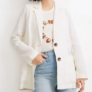 Madewell White 100% Linen Dorset Blazer Single Breasted Oversized Small
