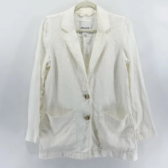 Madewell White 100% Linen Dorset Blazer Single Breasted Oversized Small