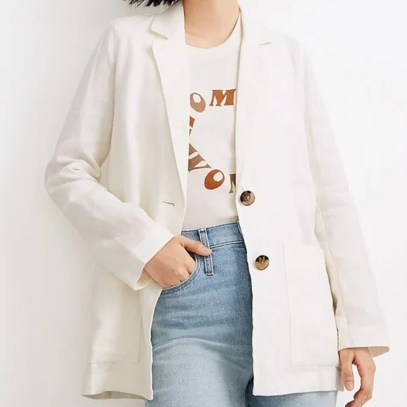 Madewell White 100% Linen Dorset Blazer Single Breasted Oversized Small