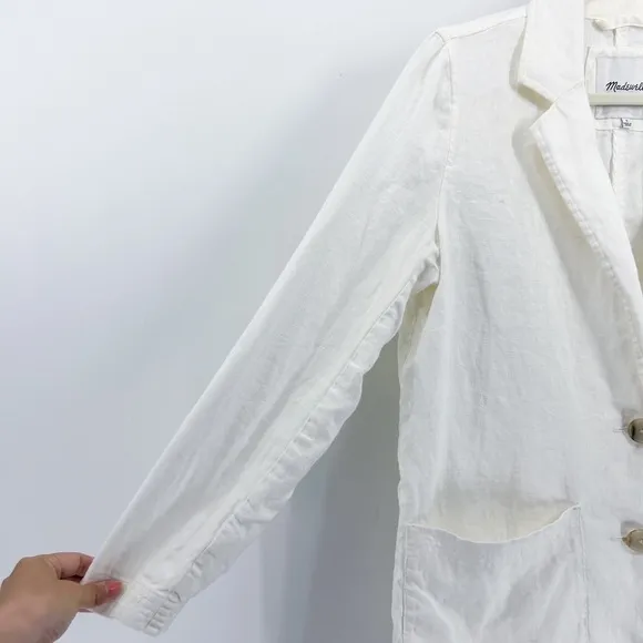 Madewell White 100% Linen Dorset Blazer Single Breasted Oversized Small