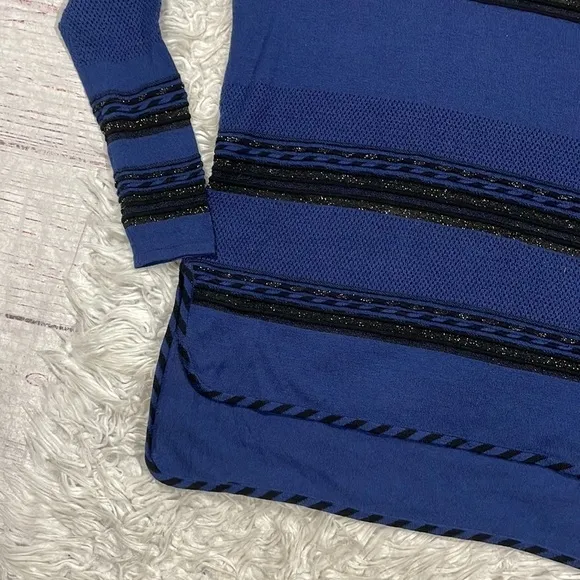 Maje Blue Black Wool Blend Striped Shimmer Lightweight Sweater