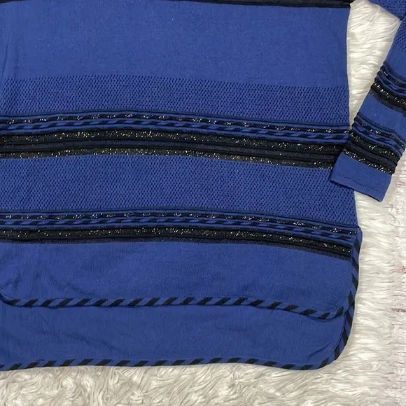 Maje Blue Black Wool Blend Striped Shimmer Lightweight Sweater