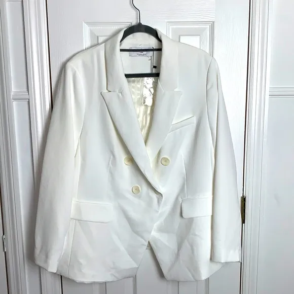 Mango Violeta white double breasted blazer SZ L