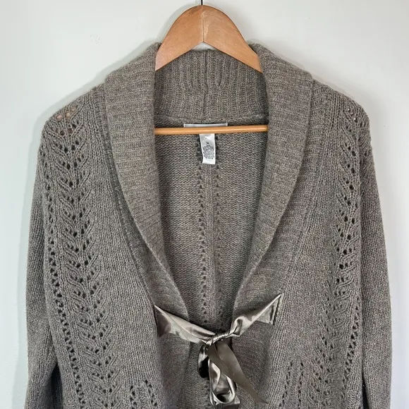 Marina Luna Tie Satin Lambswool women gray Cardigan Sweater Size medium