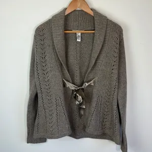 Marina Luna Tie Satin Lambswool women gray Cardigan Sweater Size medium
