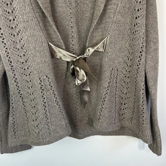 Marina Luna Tie Satin Lambswool women gray Cardigan Sweater Size medium