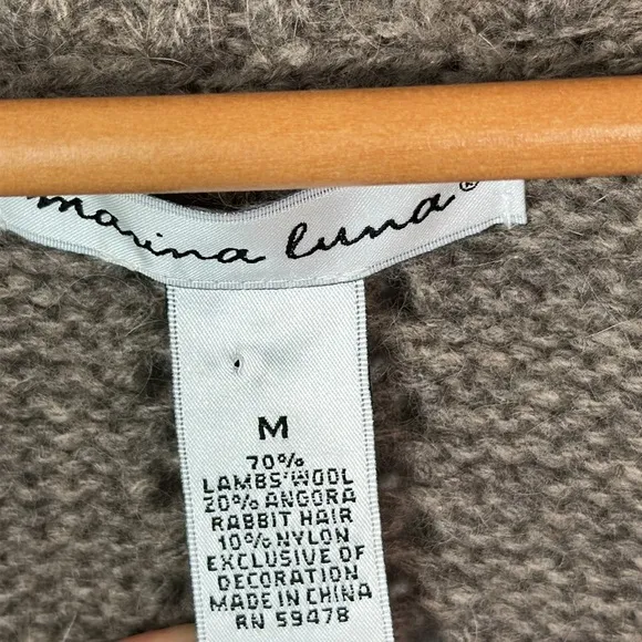 Marina Luna Tie Satin Lambswool women gray Cardigan Sweater Size medium