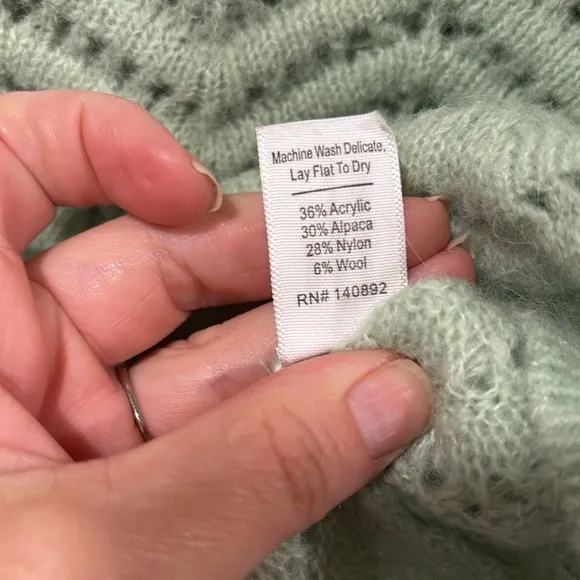 Marine Layer mint green ballon sleeved open knit Alpaca wool sweater Small