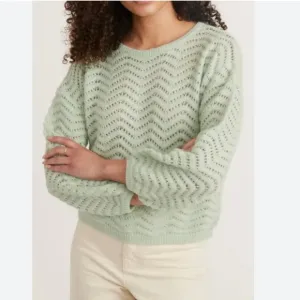 Marine Layer mint green ballon sleeved open knit Alpaca wool sweater Small