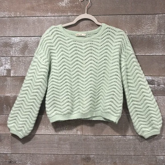 Marine Layer mint green ballon sleeved open knit Alpaca wool sweater Small