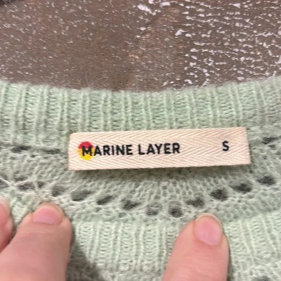 Marine Layer mint green ballon sleeved open knit Alpaca wool sweater Small