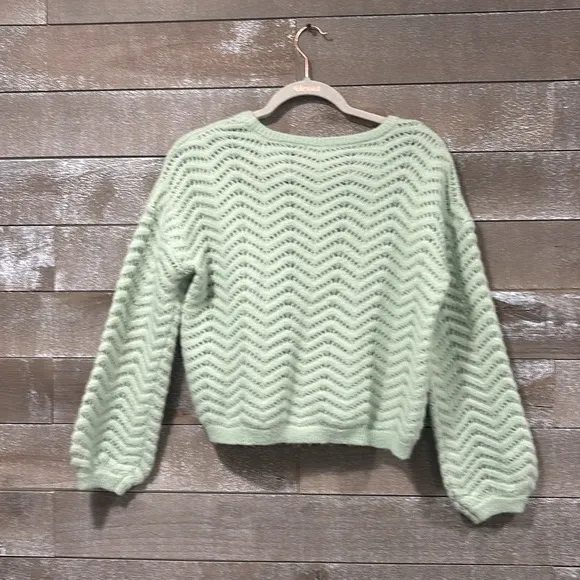 Marine Layer mint green ballon sleeved open knit Alpaca wool sweater Small