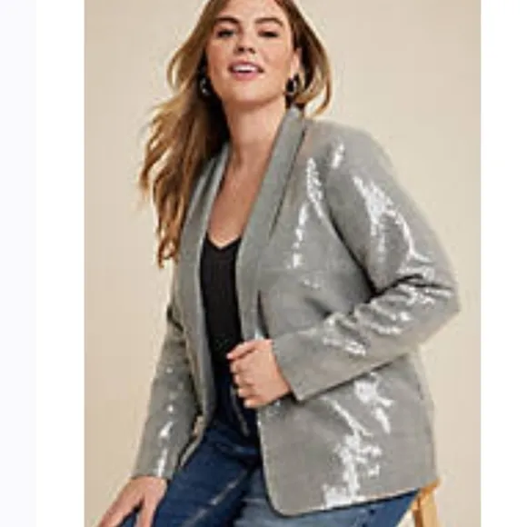 Maurices Plus Size Open Front Sequin Plaid Blazer