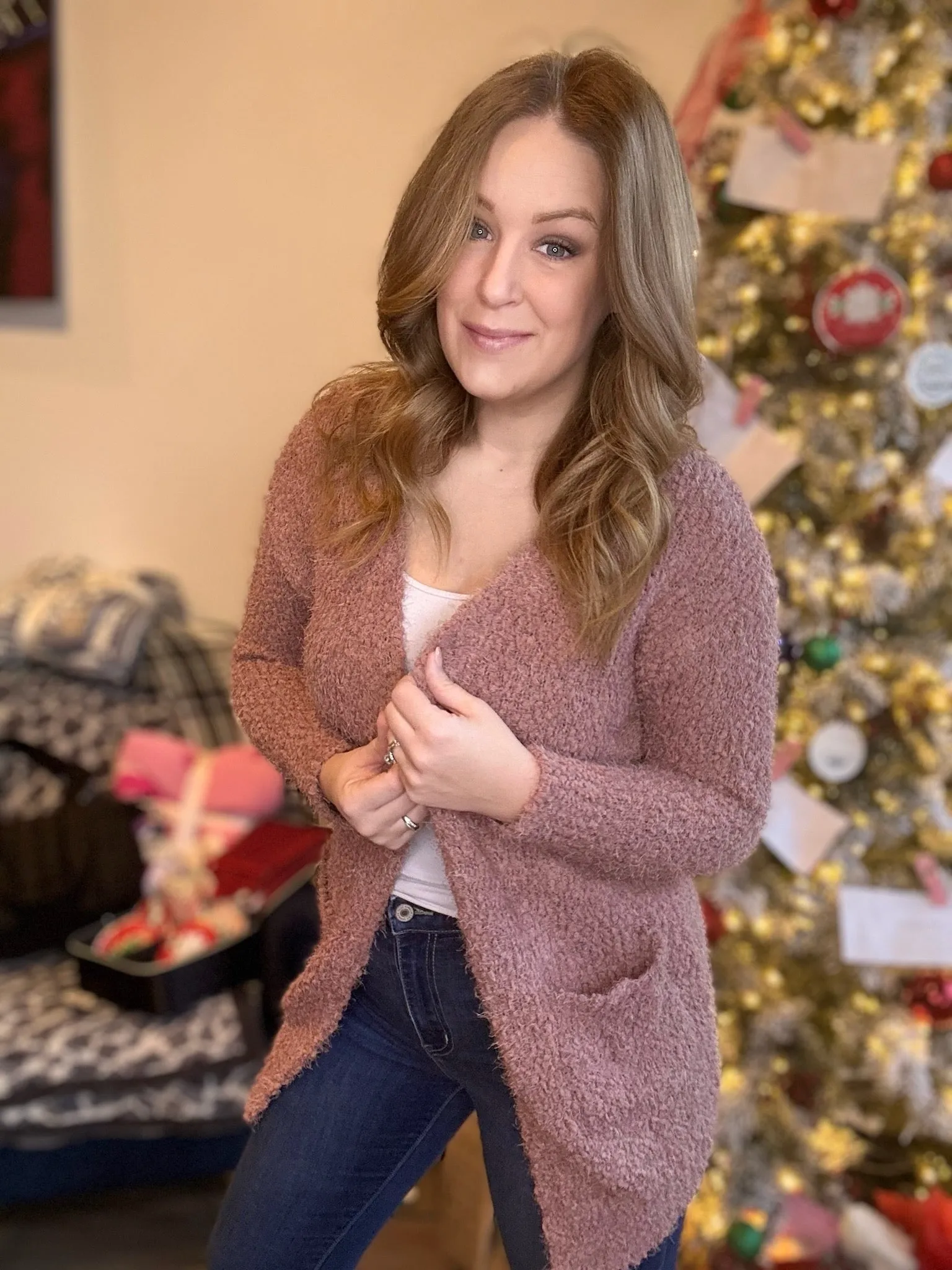 Mauve Popcorn Sweater Cardigan