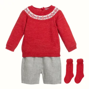 MEBI Red and Grey Winter Short Set 9-12 Months