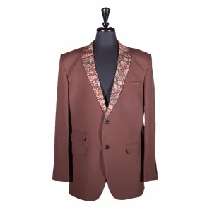 Men's Brown Blazer with Contrast Floral Lapel (42R)
