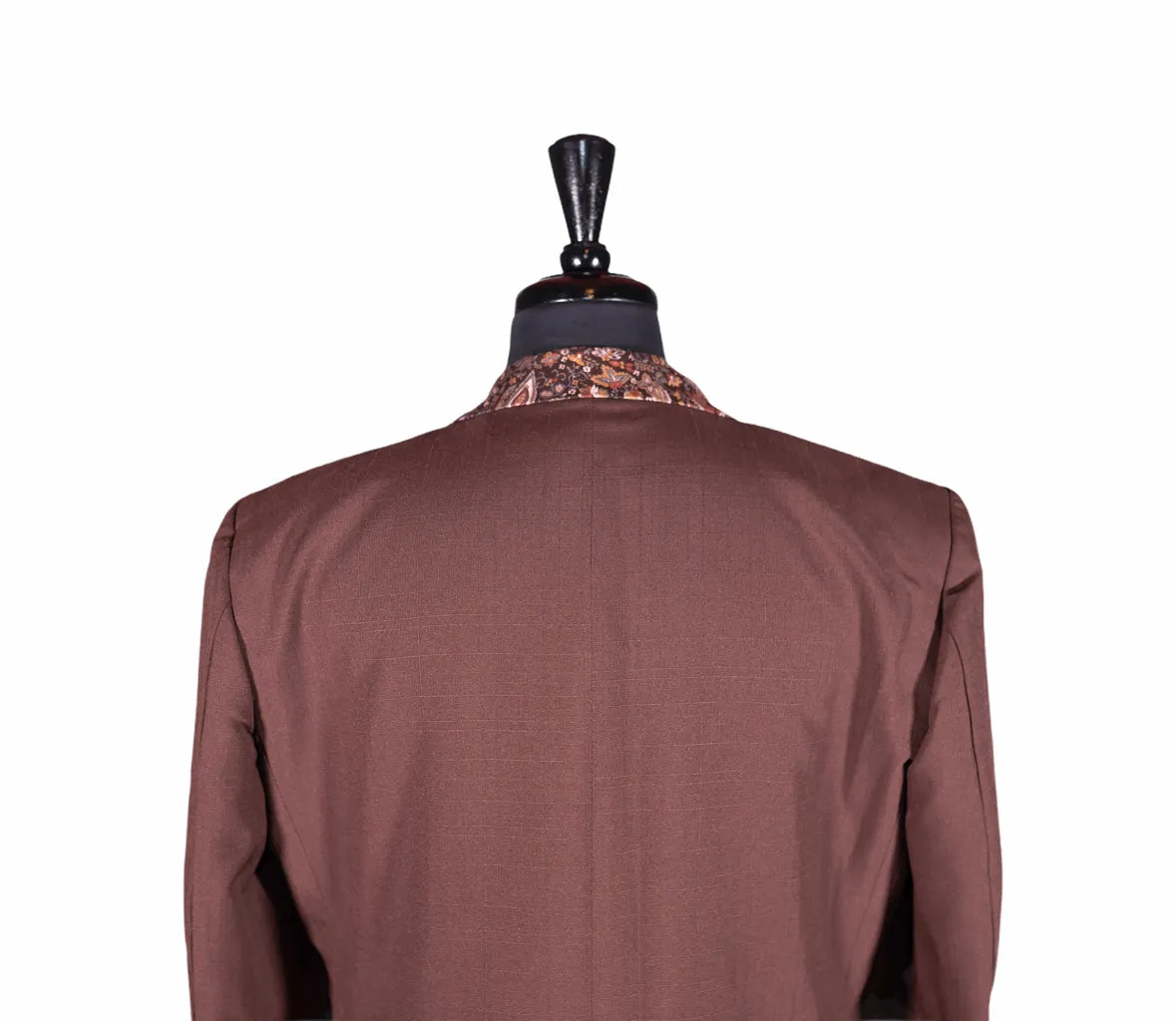 Men's Brown Blazer with Contrast Floral Lapel (42R)
