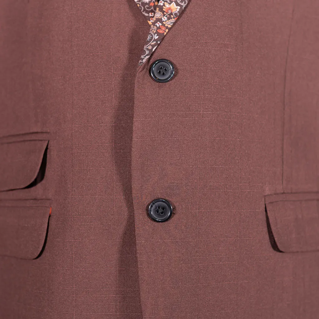 Men's Brown Blazer with Contrast Floral Lapel (42R)