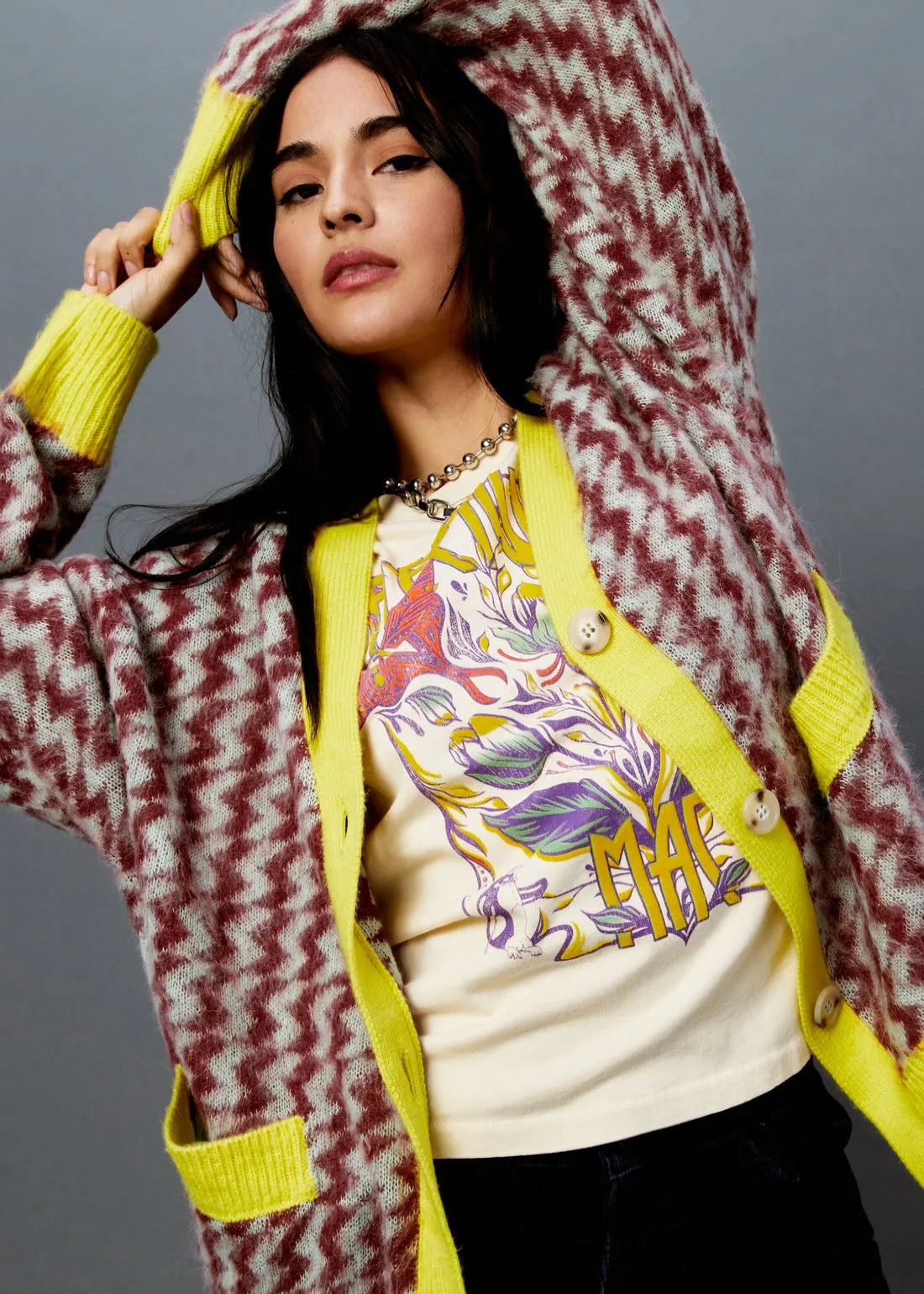Mint Rust Zig Zag Oversized Cardigan