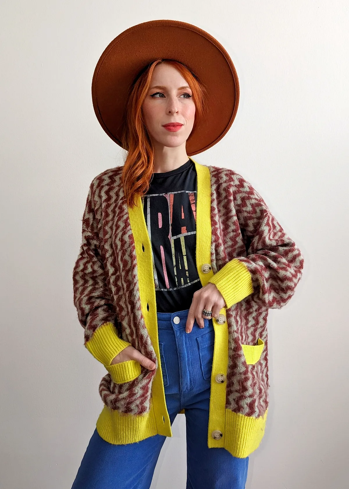 Mint Rust Zig Zag Oversized Cardigan