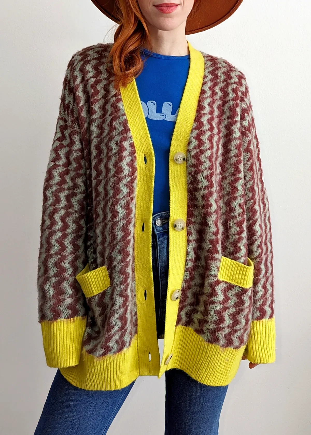 Mint Rust Zig Zag Oversized Cardigan