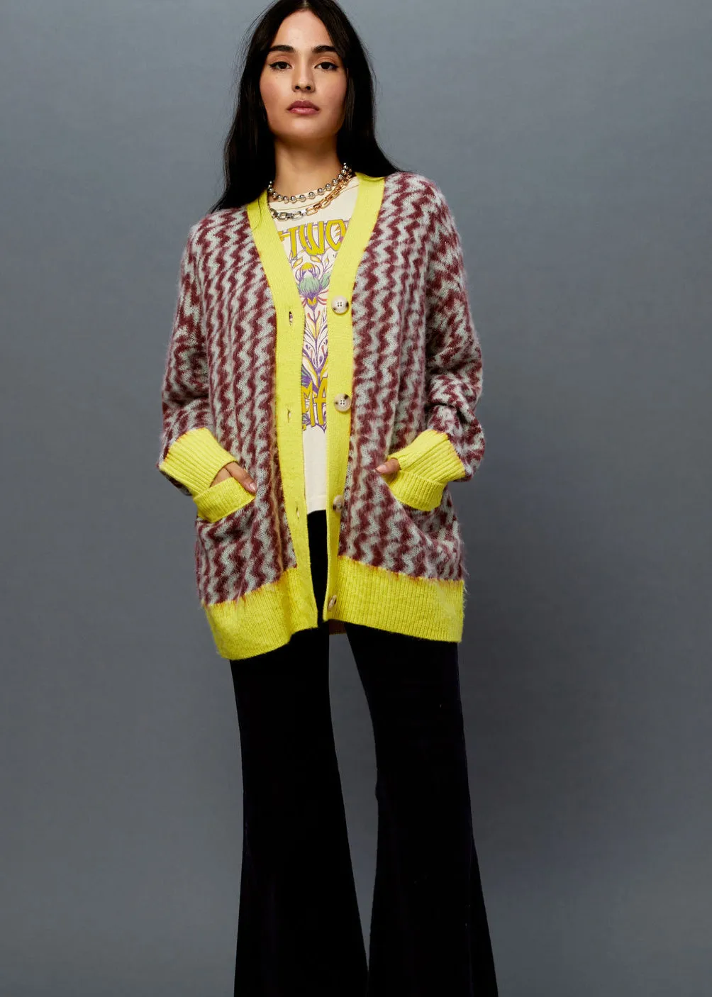 Mint Rust Zig Zag Oversized Cardigan