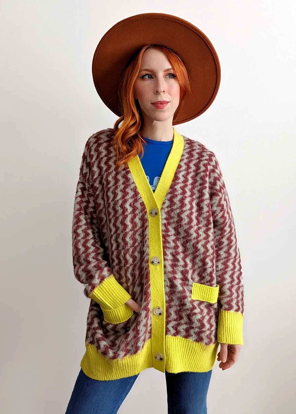 Mint Rust Zig Zag Oversized Cardigan