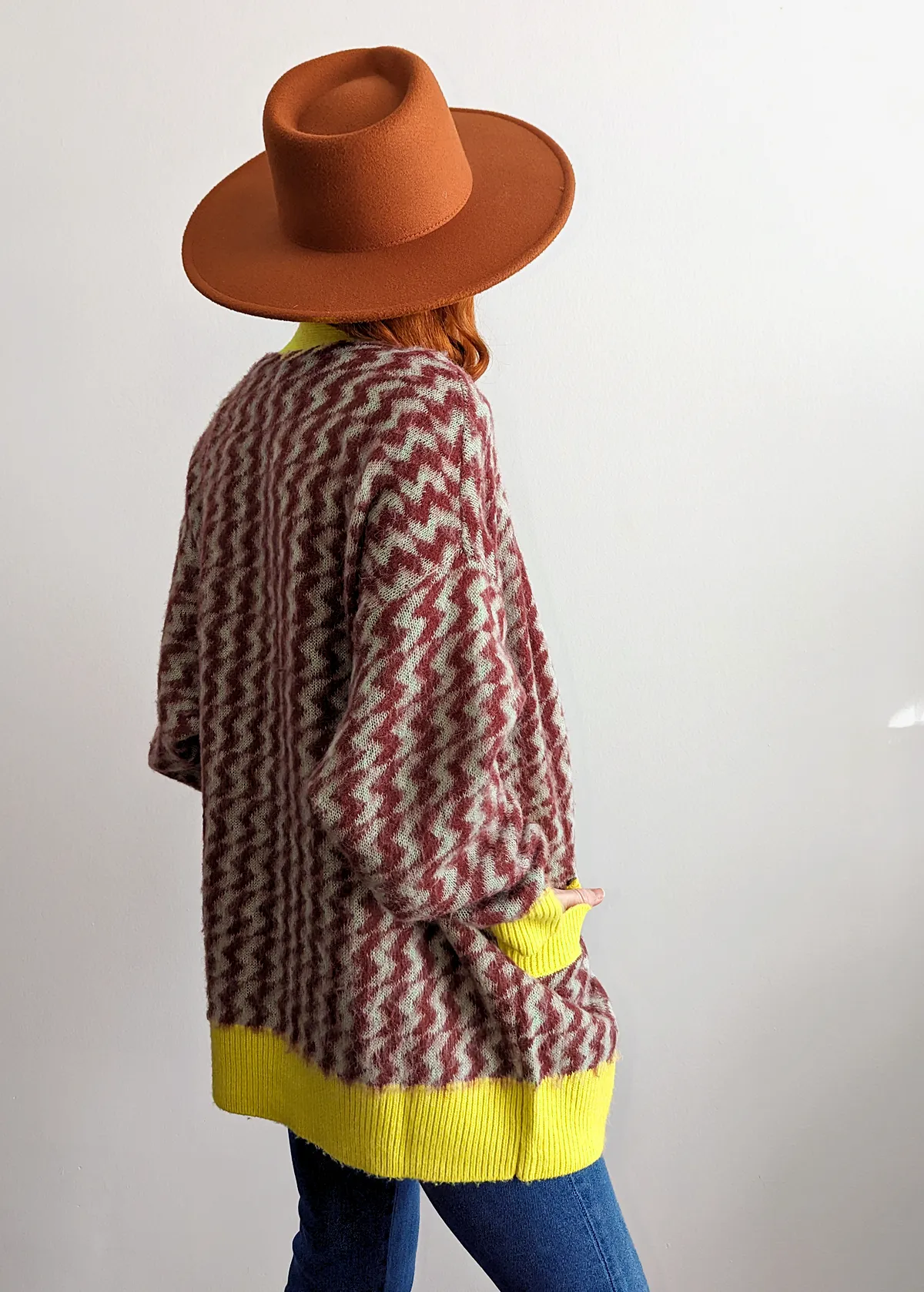 Mint Rust Zig Zag Oversized Cardigan