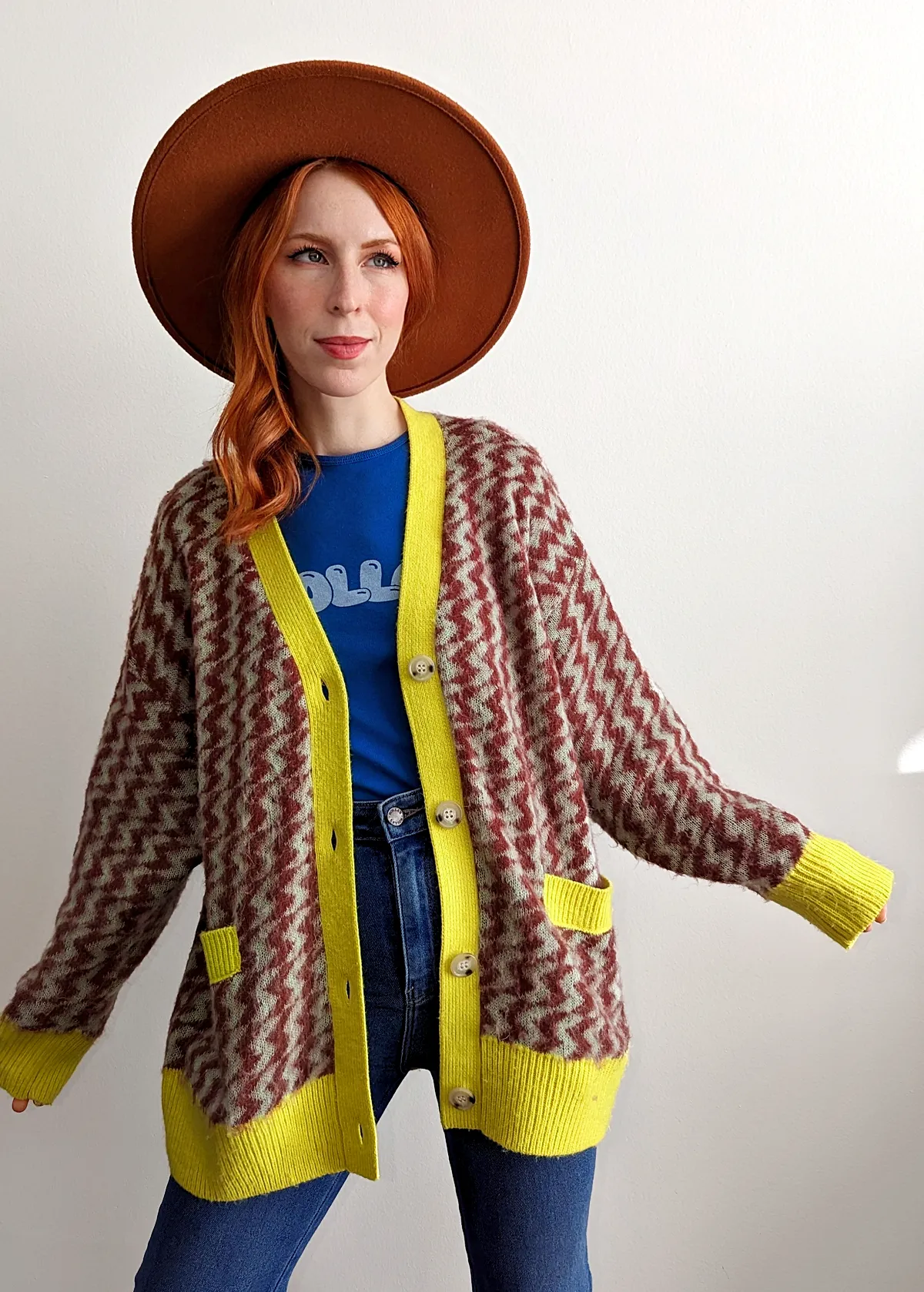 Mint Rust Zig Zag Oversized Cardigan