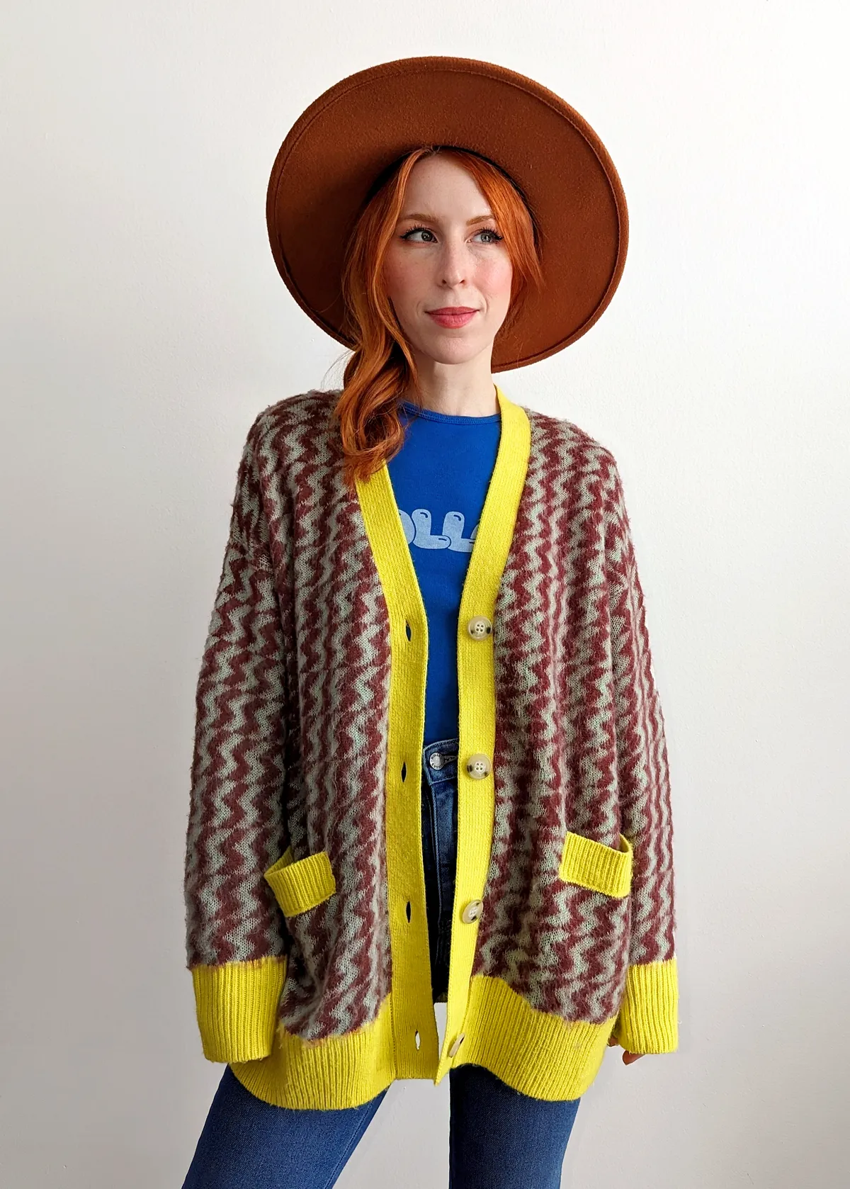 Mint Rust Zig Zag Oversized Cardigan